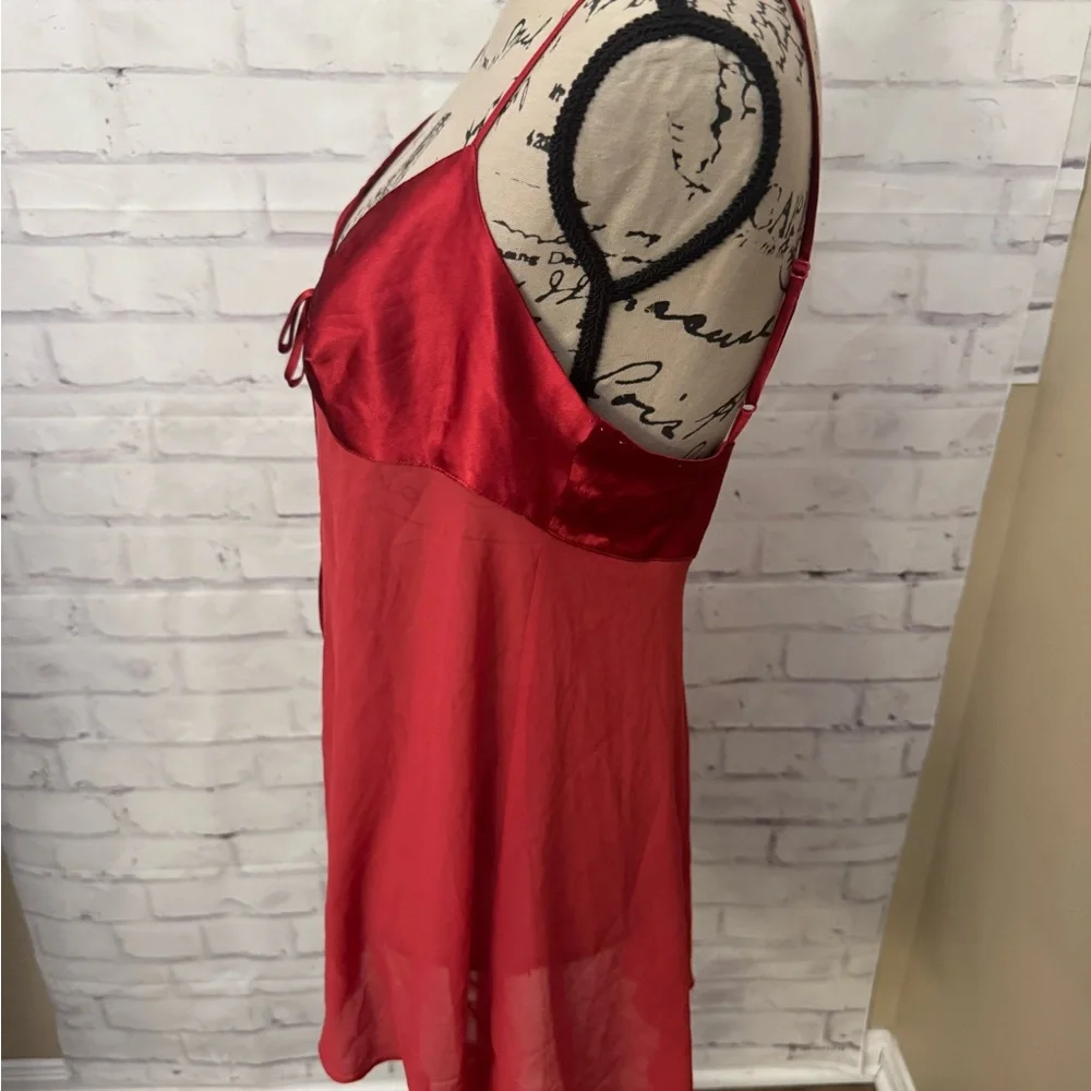 Victoria’s Secret Neglige Chemise Gown Size‎ Med Red Open Front Satin Tie Sheer
